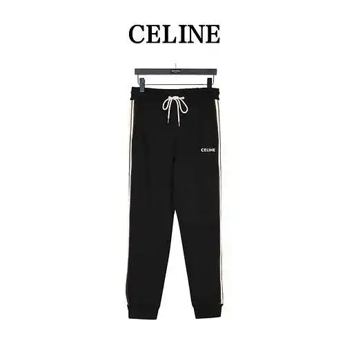 Pantalón CE/Céline de terciopelo con logotipo bordado y cinta en el lateral