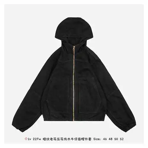 ◇Chaqueta vaquera con capucha y estampado de flores antiguas en relieve 1v 22Fw