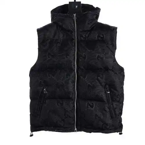 Chaleco de plumas de jacquard con estampado oscuro y GG grande