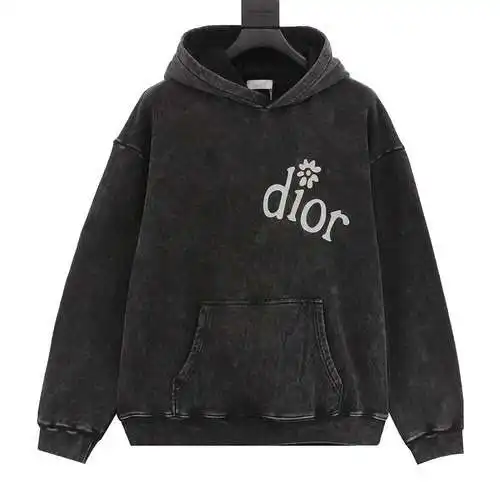 Sudadera con capucha CD lavada y pequeña flor LOGO en el pecho