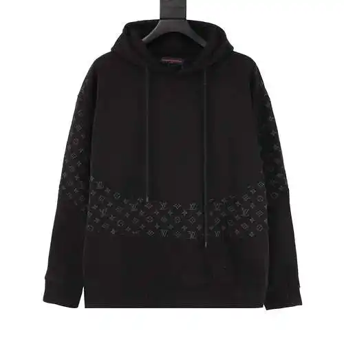 Sudadera con capucha y presbicia estilo pasarela de 1V con estampado integral de patchwork
