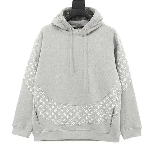 Sudadera con capucha y presbicia estilo pasarela de 1V con estampado integral de patchwork