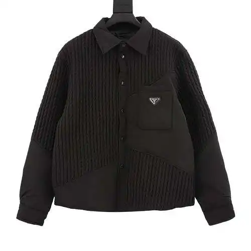 Pra*da Prada camisa de nailon a rayas con logo triangular chaqueta de algodón