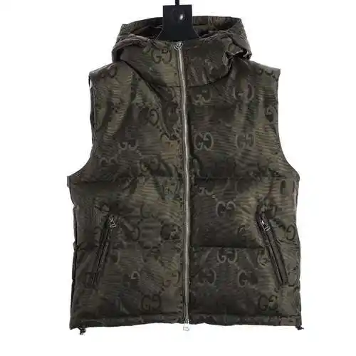Chaleco de plumas de jacquard con estampado oscuro y GG grande