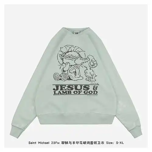 Saint*Michael 23Fw Sudadera con cuello redondo y estampado de ovejas y Jesús