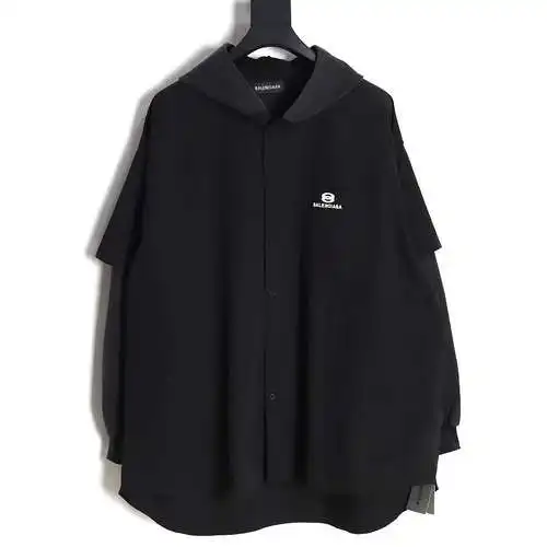 BLCG Balenciaga 24SS chaqueta camisera falsa de dos piezas con capucha y patchwork