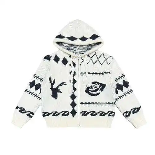 Loe*we/Luo Yiwei 23FW chaqueta tipo cárdigan de jacquard con alce rosa bicolor y capucha