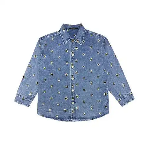 Chaqueta vaquera tipo camisa de manga larga con bordado dorado integral LV/Louis Vuitton 24ss