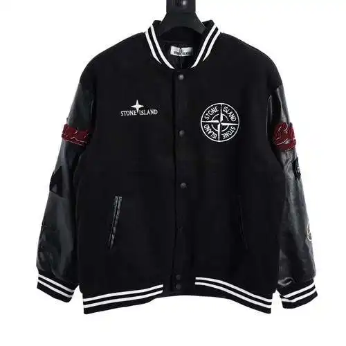 Chaqueta de béisbol con mangas de cuero y logo de brújula ST Stone Island