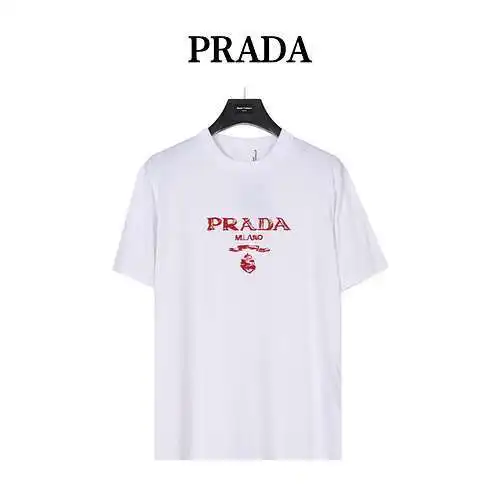 PRA*DA/Prada camiseta de manga corta con logo de letra cursiva bordado
