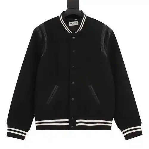 Chaqueta clásica de cuero con cuello de béisbol SLP/Yves Saint Laurent