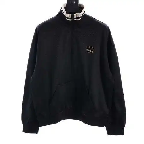 Chaqueta con media cremallera y patchwork en jacquard con Doble G