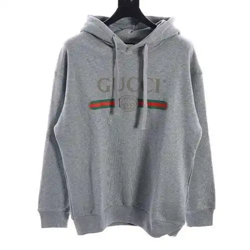 Sudadera con capucha y cinturón estampado gris GU*CCI