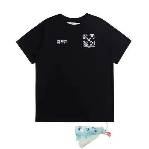 O*FF-W*HITE Camiseta de manga corta con cuello redondo y estampado de margaritas y flechas