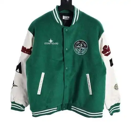 Chaqueta de béisbol con mangas de cuero y logo de brújula ST Stone Island