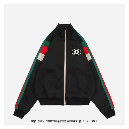 G Home 23Fw Chaqueta con cremallera y cinta a rayas rojas y verdes Doble G