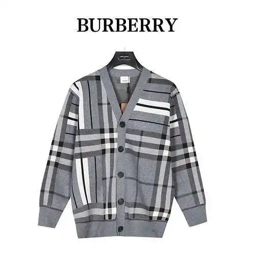 BBR Burberry 23Fw suéter tipo cárdigan de punto a rayas a cuadros