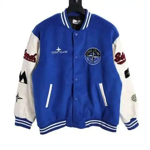 Chaqueta de béisbol con mangas de cuero y logo de brújula ST Stone Island