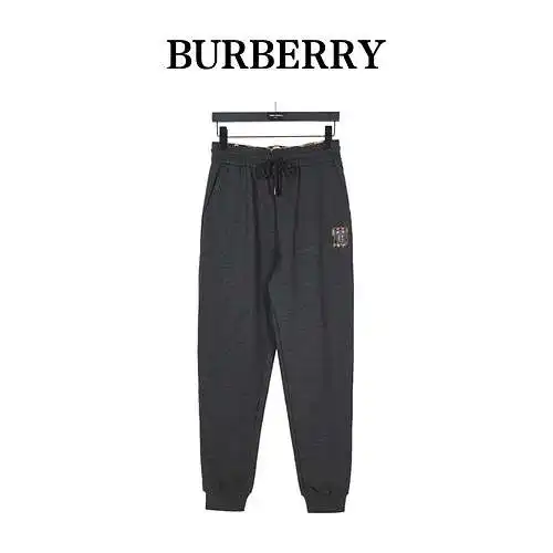 BBR Burberry 23Fw TB pantalones de punto de algodón con bordado tridimensional y parche a cuadros