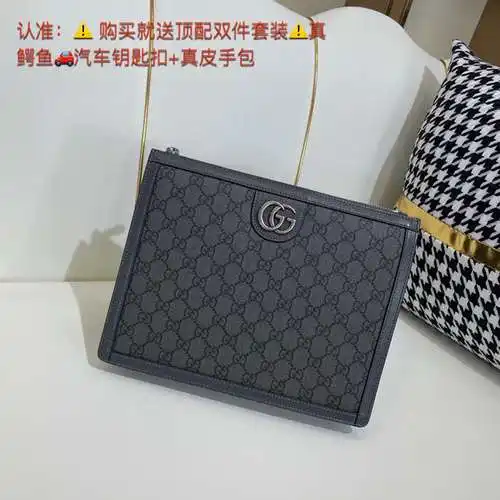 Bolso de mano GUCC para hombre, elaborado en piel de vacuno original importada, alta calidad, entreg