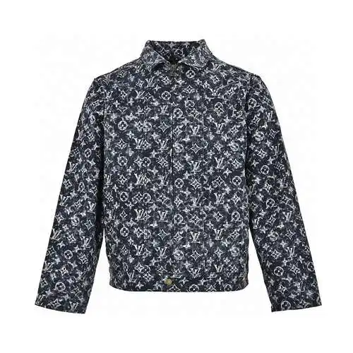 LV/Louis Vuitton 23Fw chaqueta vaquera para presbicia brillante con efecto tie-dye y estampado integ