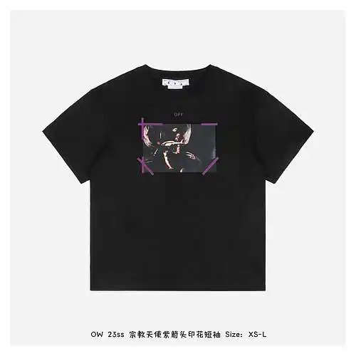 OW 23ss ángel religioso manga corta con estampado de flecha morada