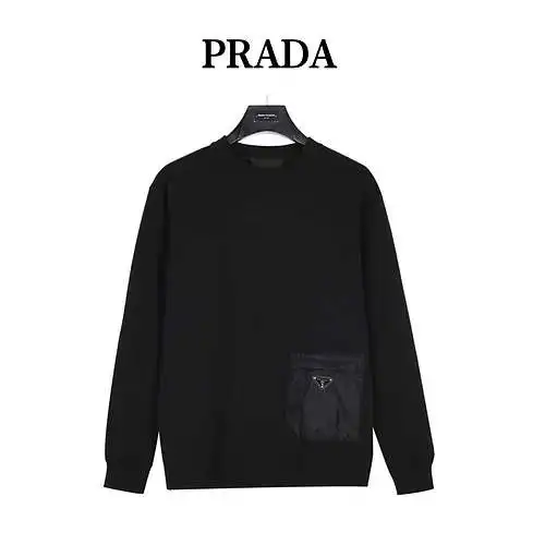 Pra*da/Prada 23Fw sudadera con cuello redondo y bolsillo con logo triangular
