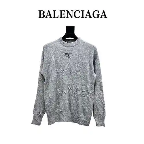 Balenciaga BLCG 22FW suéter plisado con cuello redondo y etiqueta pequeña con botón de bloqueo