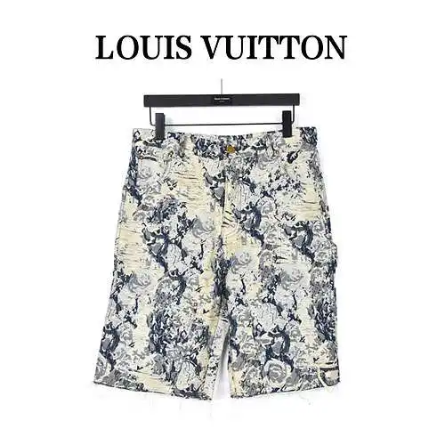 LV Louis Vuitton 2023ss pantalones cortos de mezclilla con logo de flor vieja desgastada y rosa con 