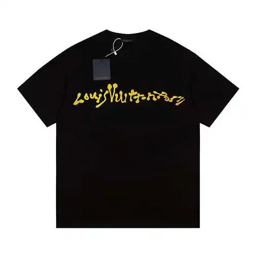Camiseta de manga corta con bordado de hilo dorado en cursiva LV/Louis Vuitton