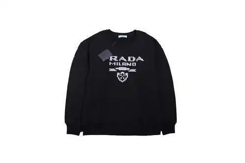 Pra*da 23Fw sudadera con cuello redondo y logo en mosaico bordado
