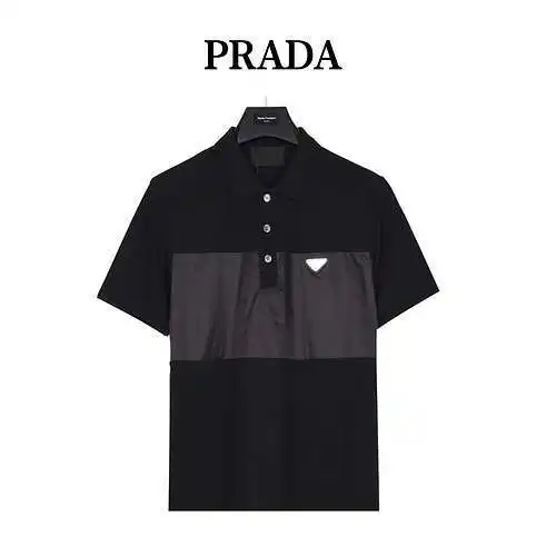 Pra*da/Prada 24ss logo triangular costuras de nailon Polo manga corta