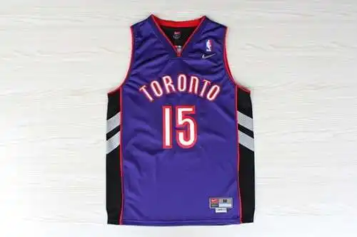 Raptors No. 15 Carter delantero morado y trasero negro camiseta de versión de ventilador de malla de