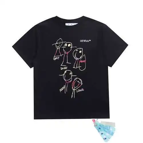 Camiseta de manga corta con estampado de personas de dibujos animados de arcoíris OW23ss