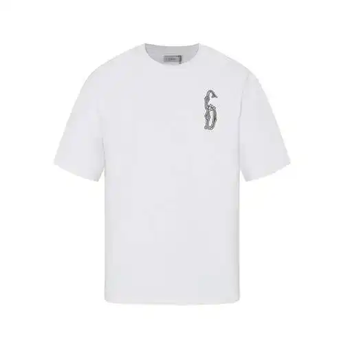 Camiseta de manga corta con bordado tridimensional en hilo plateado Dior CD