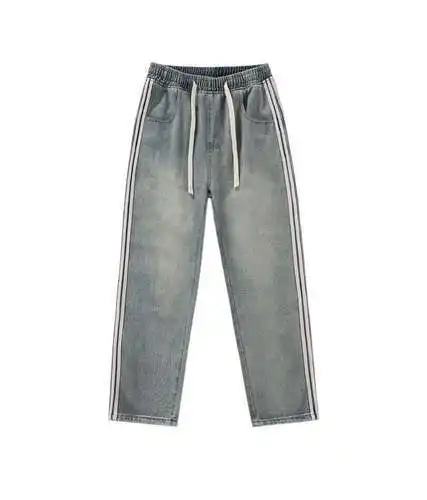 BLCG Balenciaga x AD Adidas modelo conjunto 23FW jeans retro lavados con cordón y tres rayas