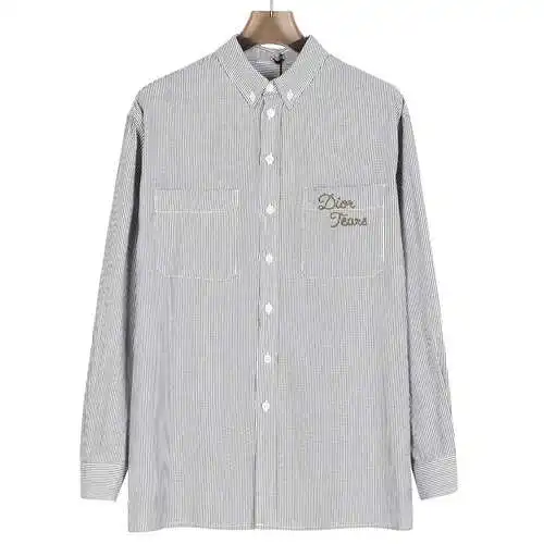 CD/Dior 24SS CD camisa de manga larga con bordado a rayas