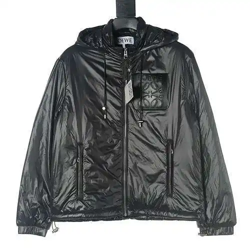 Loewe LOE*WE 23FW Parka de nailon con bolsillo de piel y capucha