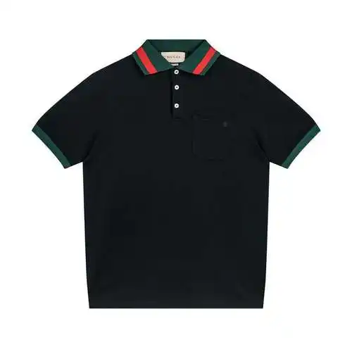 Gu*cci Gucci 24SS tejido bermellón 260g polo de manga corta con cuello a rayas rojas y verdes bordad
