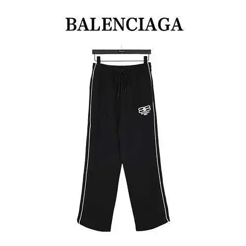 BLCG/Balenciaga 24Fw Double B pantalones de tribanda con logo bordado y candado con letra B