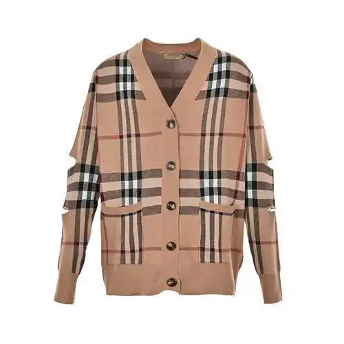 BBR/Burberry suéter tipo cárdigan con abertura en el brazo a cuadros
