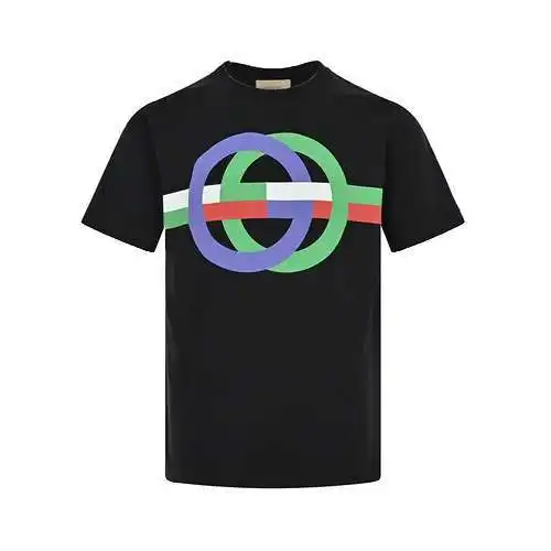 Gu*cci/Gucci 23ss doble G entrelazado logo en bloques de color estampado mangas cortas