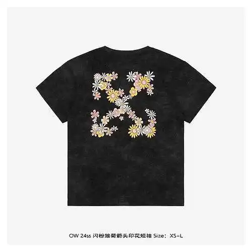 OW 24ss manga corta con estampado de flechas y margaritas brillantes