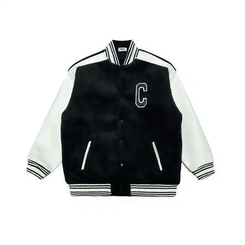 CE/Céline chaqueta béisbol de lana de cordero con parche C grande y patchwork