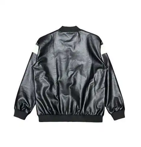 BLCG/Balenciaga chaqueta de cuero con chaqueta de béisbol bordada y etiqueta pequeña