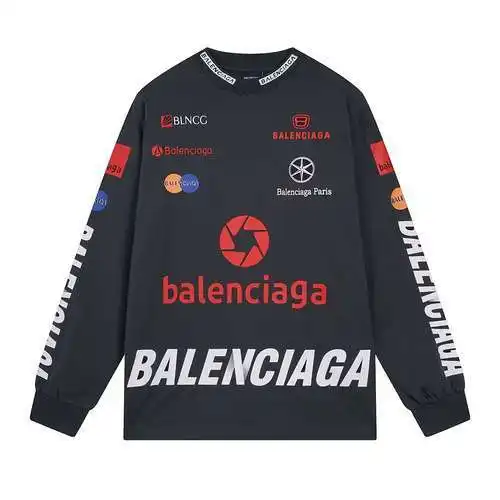 BLCG/Balenciaga 23SS camiseta de manga larga con cuello redondo y escote con LOGO múltiple bordado