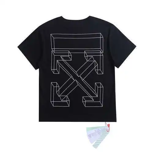 OW19ss línea de boceto flecha tridimensional impresa mangas cortas, mismo estilo para hombres y muje
