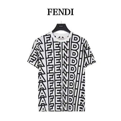 FD/Fendi camiseta de manga corta con letras estampadas en blanco y negro