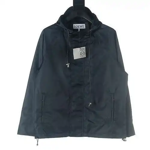 Loewe LOE 23FW Parka con capucha de nailon con bordado y dobladillo pequeño azul marino
