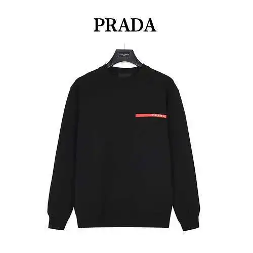 PRD/Prada 24Fw sudadera clásica con ribete rojo y cuello redondo